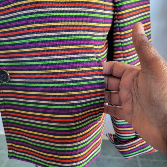 New Talbots Women’s Multicolor Blue Yellow Striped Rainbow Cotton Jacket (14) - Picture 7 of 16